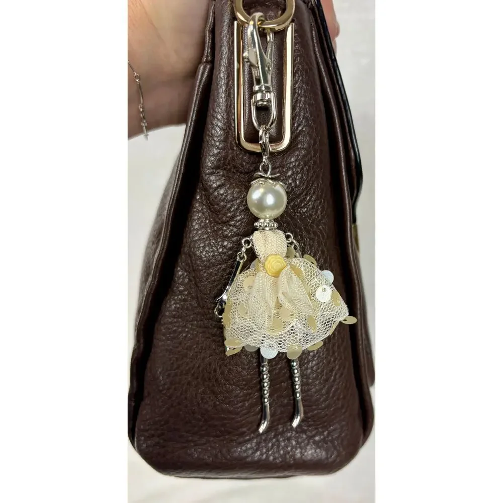 Coach Madison Sadie Flap Satchel in Brown Pebble Leather With Charm